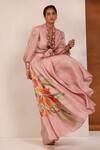 Shop_Koashee By Shubitaa_Pink Bemberg Silk, Lining Cambric Floral, Puffed Sleeve Top And Sharara Set _Online_at_Aza_Fashions