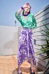 Buy_The Royaleum_Green Satin Printed Top And Sarong Skirt Set_at_Aza_Fashions