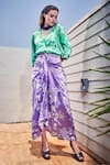 Shop_The Royaleum_Green Satin Printed Top And Sarong Skirt Set_at_Aza_Fashions