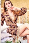 Buy_The Royaleum_Brown Viscose Printed Paisley Motifs Plunge V Neck Dress  _Online_at_Aza_Fashions