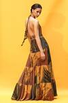 Shop_Nikita Mhaisalkar_Yellow Crinkled Pure Chiffon Tropical And African Baroque Print Tiered Dress_at_Aza_Fashions