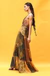 Nikita Mhaisalkar_Yellow Crinkled Pure Chiffon Tropical And African Baroque Print Tiered Dress_Online_at_Aza_Fashions