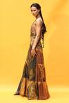Buy_Nikita Mhaisalkar_Yellow Crinkled Pure Chiffon Tropical And African Baroque Print Tiered Dress_Online_at_Aza_Fashions