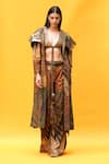 Nikita Mhaisalkar_Brown Double Georgette Tropical Pattern Plunge V Neck Bralette _Online_at_Aza_Fashions
