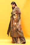Nikita Mhaisalkar_Brown Poplin Tropical Pattern Exaggerated Collar Cape Trench _Online_at_Aza_Fashions