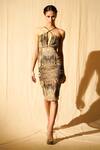 Buy_Nikita Mhaisalkar_Green Sequin Pure Georgette Python Pattern V Neck Print Dress _at_Aza_Fashions