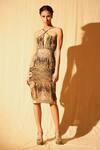 Buy_Nikita Mhaisalkar_Green Sequin Pure Georgette Python Pattern V Neck Print Dress _Online_at_Aza_Fashions