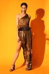 Buy Nikita Mhaisalkar Brown Sequin Pure Georgette Tropical Asymmetric Print Dress at Aza Fashions Buy_Nikita Mhaisalkar_Brown Sequin Pure Georgette Tropical Asymmetric Print Dress _at_Aza_Fashions