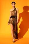 Buy Nikita Mhaisalkar Brown Sequin Pure Georgette Tropical Asymmetric Print Dress Online at Aza Fashions Buy_Nikita Mhaisalkar_Brown Sequin Pure Georgette Tropical Asymmetric Print Dress _Online_at_Aza_Fashions