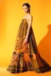 Nikita Mhaisalkar_Yellow Viscose Georgette Printed Tropical Square Neck Gown _Online_at_Aza_Fashions