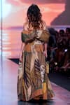 Shop_Nikita Mhaisalkar_Brown Silk Poplin Printed Tropical Straight Off Shoulder Gown _at_Aza_Fashions