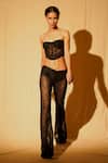 Shop_Nikita Mhaisalkar_Black Tulle Silk Applique Work And Bugle Beads Flared Pants _Online_at_Aza_Fashions