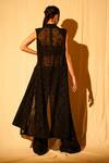 Shop_Nikita Mhaisalkar_Black Organza Applique Work And Bugle Beads Lapel Sleeveless Long Jacket _at_Aza_Fashions
