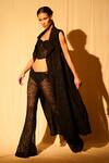 Buy_Nikita Mhaisalkar_Black Organza Applique Work And Bugle Beads Lapel Sleeveless Long Jacket _Online_at_Aza_Fashions