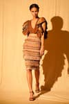 Buy_Nikita Mhaisalkar_Beige Tulle Raffia Coin, Stone And Beads Fringe Trim Skirt _Online_at_Aza_Fashions