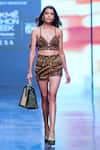 Buy_Nikita Mhaisalkar_Brown Tulle Embroidery African Baroque Shorts _at_Aza_Fashions