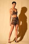 Shop_Nikita Mhaisalkar_Brown Tulle Embroidery African Baroque Shorts _at_Aza_Fashions