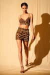 Buy_Nikita Mhaisalkar_Brown Tulle Embroidery African Baroque Shorts _Online_at_Aza_Fashions