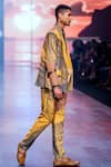 Nikita Mhaisalkar_Yellow Sheeted Pure Georgette Printed Tropical Blazer And Pant Set _Online_at_Aza_Fashions