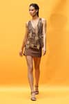 Buy_Nikita Mhaisalkar_Brown Luxe Suiting Quilted Short Skirt _at_Aza_Fashions