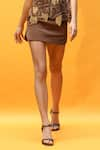 Nikita Mhaisalkar_Brown Luxe Suiting Quilted Short Skirt _at_Aza_Fashions