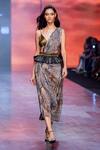 Nikita Mhaisalkar_Multi Color Pure Georgette Python Print And Pre-draped Saree _Online_at_Aza_Fashions