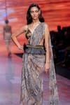 Buy_Nikita Mhaisalkar_Multi Color Pure Georgette Python Print And Pre-draped Saree _Online_at_Aza_Fashions