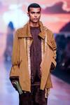 Nikita Mhaisalkar_Brown Luxe Suiting Oversized Collar Jacket _at_Aza_Fashions