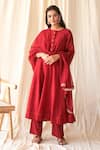 Buy_Taro_Red Chanderi Silk Round Anarkali Set _at_Aza_Fashions