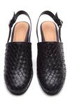 Shop_Tissr_Black Basket Weave Texture Ankle Strap Mules_at_Aza_Fashions