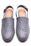 Shop_Tissr_Grey Basket Weave Texture Ankle Strap Mules _at_Aza_Fashions