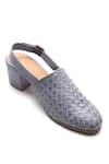 Buy_Tissr_Grey Basket Weave Texture Ankle Strap Mules _at_Aza_Fashions