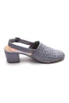 Tissr_Grey Basket Weave Texture Ankle Strap Mules _Online_at_Aza_Fashions