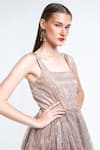 Shop_TheRealB_Beige Polyester Sequin Pattern Square Neck Daze Balloon Mini Dress_Online_at_Aza_Fashions