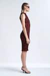 Therealb_Maroon Polyester Floral Print Halter Neck Solaris Pleated Dress_Online_at_Aza_Fashions