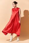 Buy_Therealb_Red 100% Satin Round A-line Dress _at_Aza_Fashions