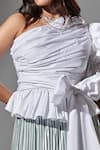 Therealb_White 100% Cotton One Shoulder Puff Sleeve Top _at_Aza_Fashions