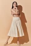 Therealb_White 100% Organic Cotton Plunge V Neck Corduroy Bralette And Skirt Set _Online_at_Aza_Fashions