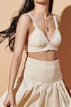 Shop_Therealb_White 100% Organic Cotton Plunge V Neck Corduroy Bralette And Skirt Set _Online_at_Aza_Fashions