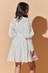 Shop_Therealb_White 100% Recycled Cotton Lace Mandarin Collar Embroidered Dress_at_Aza_Fashions