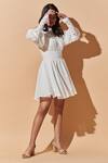 Therealb_White 100% Recycled Cotton Lace Mandarin Collar Embroidered Dress_Online_at_Aza_Fashions