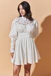 Buy_Therealb_White 100% Recycled Cotton Lace Mandarin Collar Embroidered Dress_Online_at_Aza_Fashions