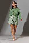 Buy_Therealb_Green 20% Cotton, 80% Polyester Collared Neck Oversized Shirt With Pockets _at_Aza_Fashions