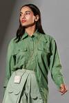 Buy_Therealb_Green 20% Cotton, 80% Polyester Collared Neck Oversized Shirt With Pockets _Online_at_Aza_Fashions