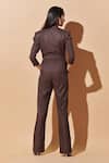 Shop_Therealb_Brown 20% Cotton, 80% Polyester Notched Lapel Collar Plunge Neckline Jumpsuit_at_Aza_Fashions