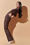 Shop_Therealb_Brown 20% Cotton, 80% Polyester Notched Lapel Collar Plunge Neckline Jumpsuit_Online_at_Aza_Fashions