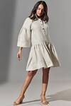 Therealb_White Handloom Cotton Lantern Sleeve Dress_Online_at_Aza_Fashions