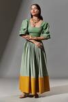 Shop_TheRealB_Yellow 80% Polyester Colour Block Pleated Skirt  _at_Aza_Fashions