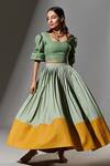 TheRealB_Yellow 80% Polyester Colour Block Pleated Skirt  _Online_at_Aza_Fashions
