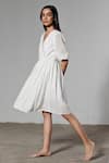 Therealb_White 100% Milk V Neck Crossover Mini Dress _Online_at_Aza_Fashions